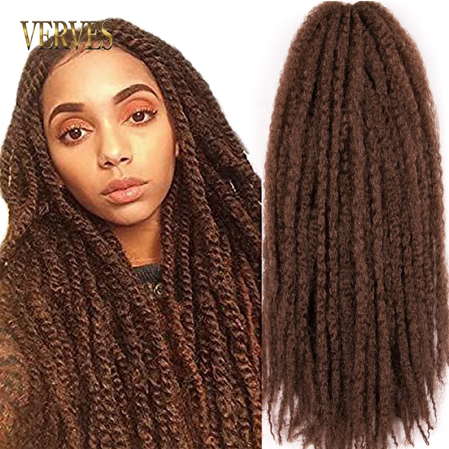 VERVES Afro Kinky Braiding Hair 24 인치 합성 크로 셰 뜨개질 말리 브레이드 트위스트 헤어 익스텐션 18 Strands/Pack Natural Black